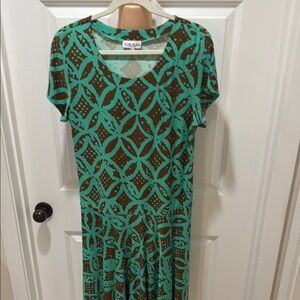 Tolani Teal and Brown Geometric V-Neck Midi Dress